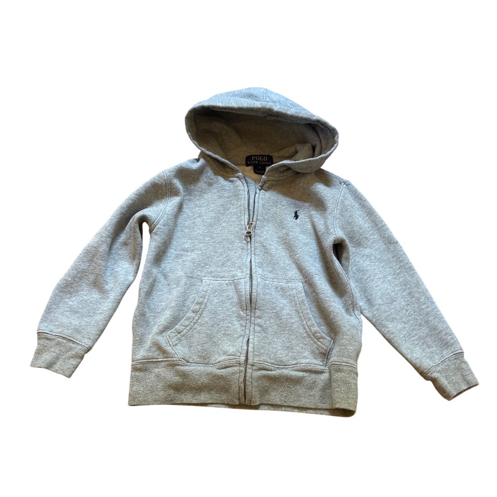 Polo Ralph Lauren Hoodie Kids Gray Zip Up Pony Logo Fleece SIZE 6